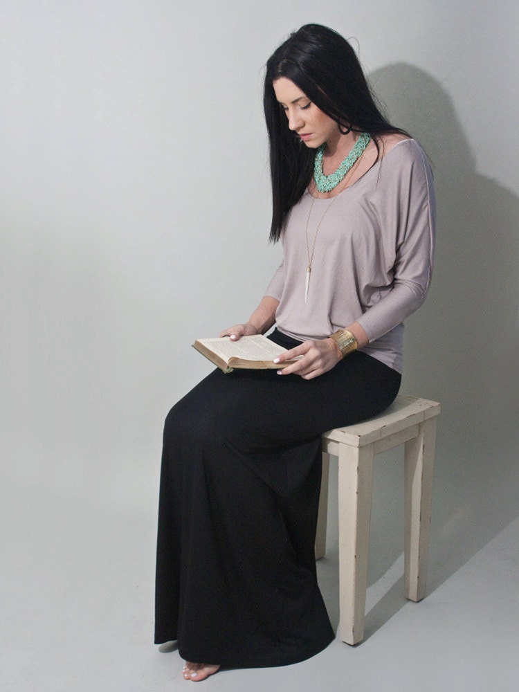Long Skirt, Black Maxi Floor Length, CHOOSE SIZE, Jersey USA fabric
