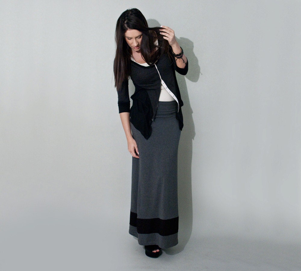 Maxi Skirt, Long Women's Grey & Black Stripe, xs, small, medium, large, xl Tall Avgerage Petite length