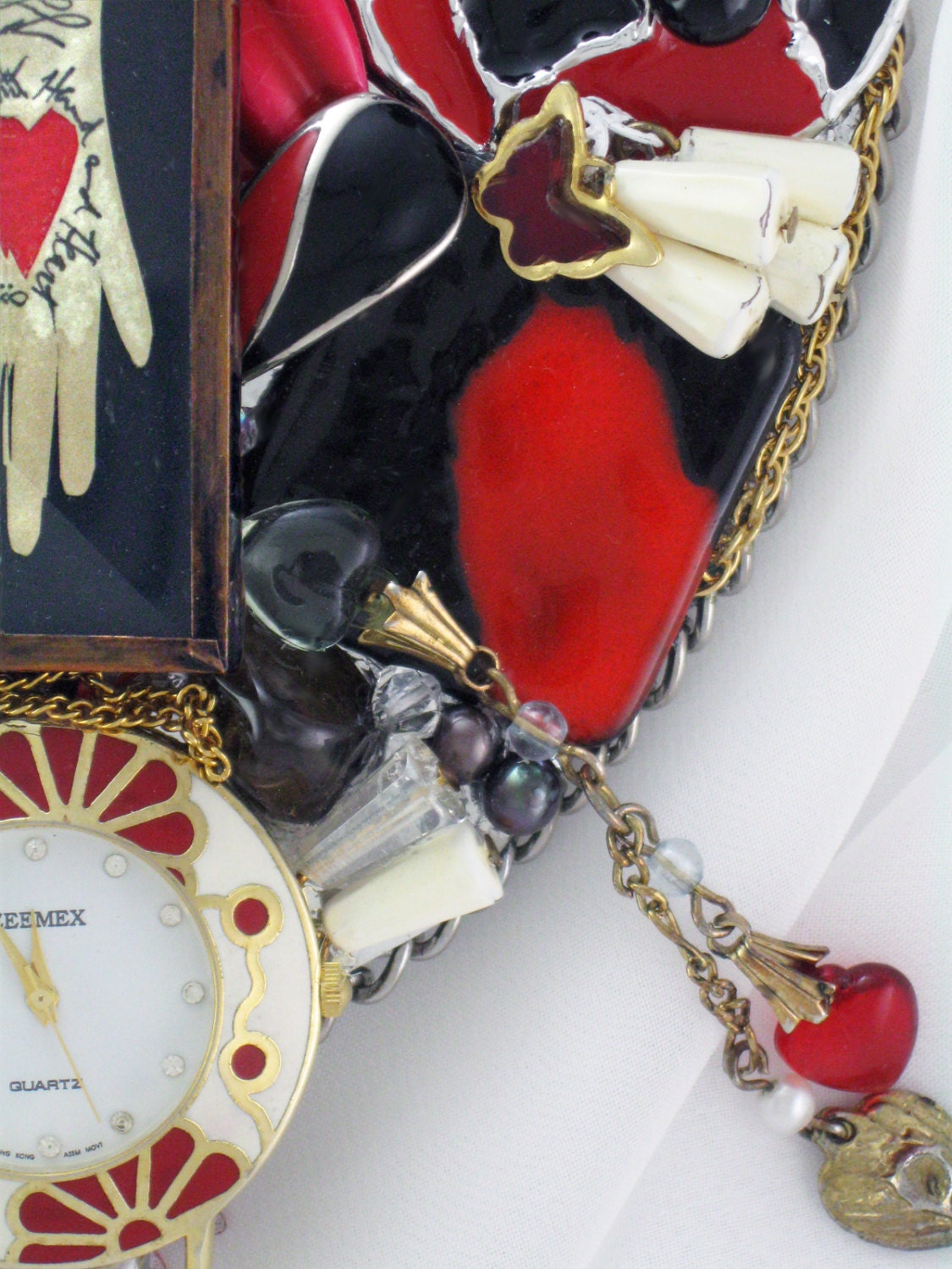 Hand Mirror -- Recycled Hand and Heart - Upcycled Jewelry - M000841