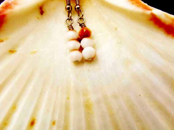 Faceted Glass Beads Dangle Earrings Brown White Bead Earrings