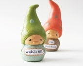 Clay Gnome Pair- Mom and Child- Miniature Handmade Figurines by humbleBea- Mother's Day, Nursery Decor, Collectible
