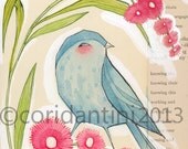 watercolor bird art - blue bird - painting - illustration - 8 x 8 inches - archival, limited edition print by cori dantini