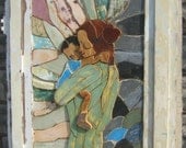 Reclaimed Wood Art, Mother With Baby, Salvaged Wood Mosaic