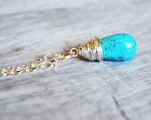 Turquoise Blue Necklace Sterling Silver Gemstone Wire Wrapped