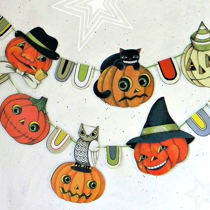 Halloween Pumpkin Jack O'Lantern Banner Garland Bunting Ornaments Decoration Original Folk Art  DIY
