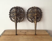 Round Wall Sconce - Syroco Wall Sconces - 1964 - Hollywood Regency - Black and Gold