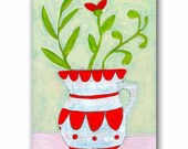 ORIGINAL mixed media acrylic painting ONE RED bud floral on canvas by tascha