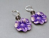 Flower earrings. Purple gold. Polymer clay. Leverback earrings. Romantic. Boho. Colorful.