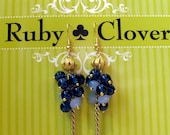 AZZURRO. Pale and Vibrant Blue Czech Glass Earrings . Gold Chain French Hook and Accents