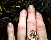 Number Thirteen 13 Brass Crescent Moon Ring Art Nouveau, Tattoo, Steampunk New Year 2013 Good Luck