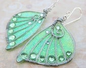 Sihaya Designs Faery Wing Earrings - Iridescent Summer Green Glitter Wings- Fairy Wing Jewelry