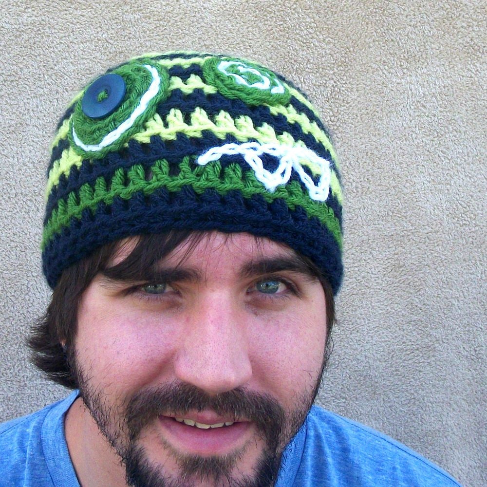 Adult Monster Hat - Navy, Lime, and Grass Green, Gift Beanie for Him, Geeky Stocking Cap for Men