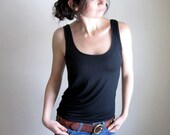 Black Slinky Soft Tank Top / Women's Blouse / Banded TShirt / Sleeveless Tee