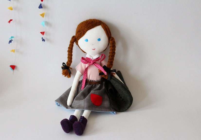 fabric doll - springtime happy girl with braids