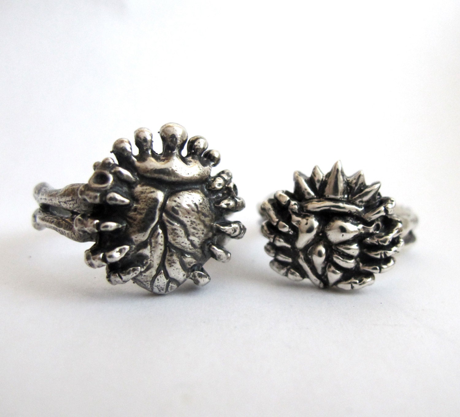 Love in Hand - Alternative Anatomical Claddagh Wedding Ring Set - Skeleton Hands - Handmade - Sterling SIlver - Rickson Jewellery
