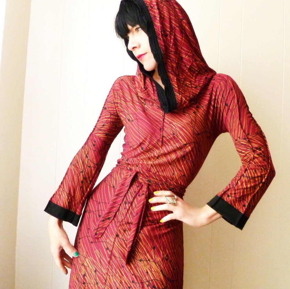 Flux - iheartfink Handmade Hand Printed Womens Artistic Metallic Print Mini Dress with Hood