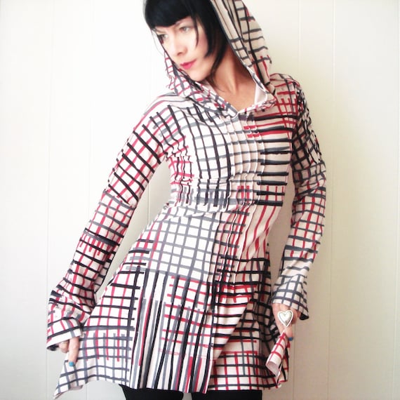 Just One Victory - iheartfink Handmade Hand Printed Womens Fashion Artistic Plaid Hoodie Tunic Mini Dress