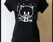 Lovely little Zombie Kitty Cat t-shirt by Rocky with Stars and fish bones