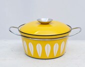 vintage catherineholm yellow enamel lotus pot w/ lid