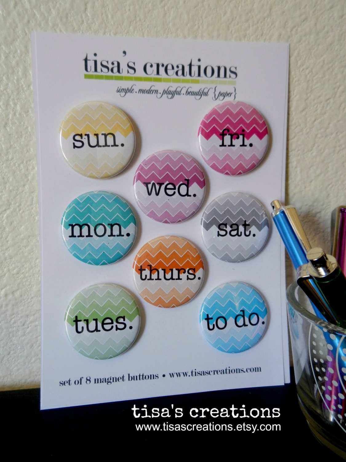 Days of the Week Button Magnets - Rainbow Chevron