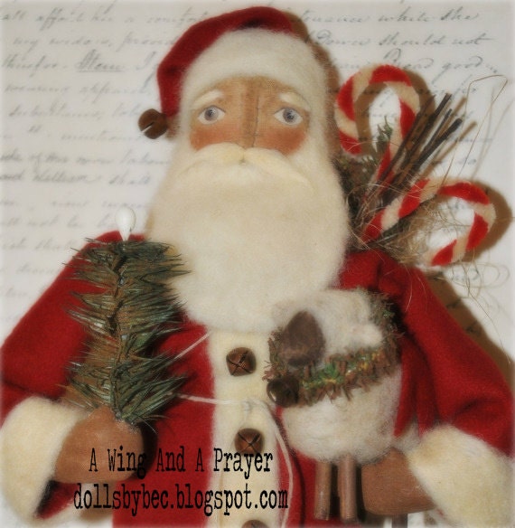 Primitive Santa, Folk Art, OOAK Christmas Santa Doll... Candy Cane Claus with Sheep.