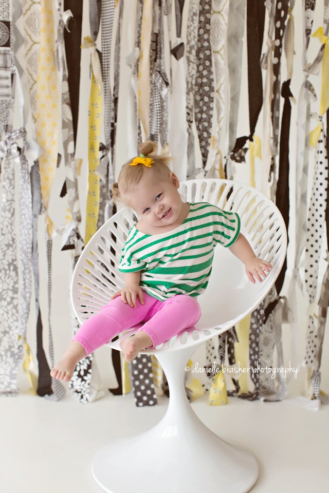 Yellow, Black and White Fabric Strip Garland, Rag Tie. Wide and Long Photo Prop, Fabric Strips, Bridal Decoration, Festive and FUN.
