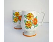 Sixties Pop Flowers Coffee Mugs - 2 Pedestal Mugs