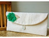 Green clutch burlap purse wedding rustic raw cotton linen shabby rose color choice purse Personalize Bridesmaid gift MakeUp tagt