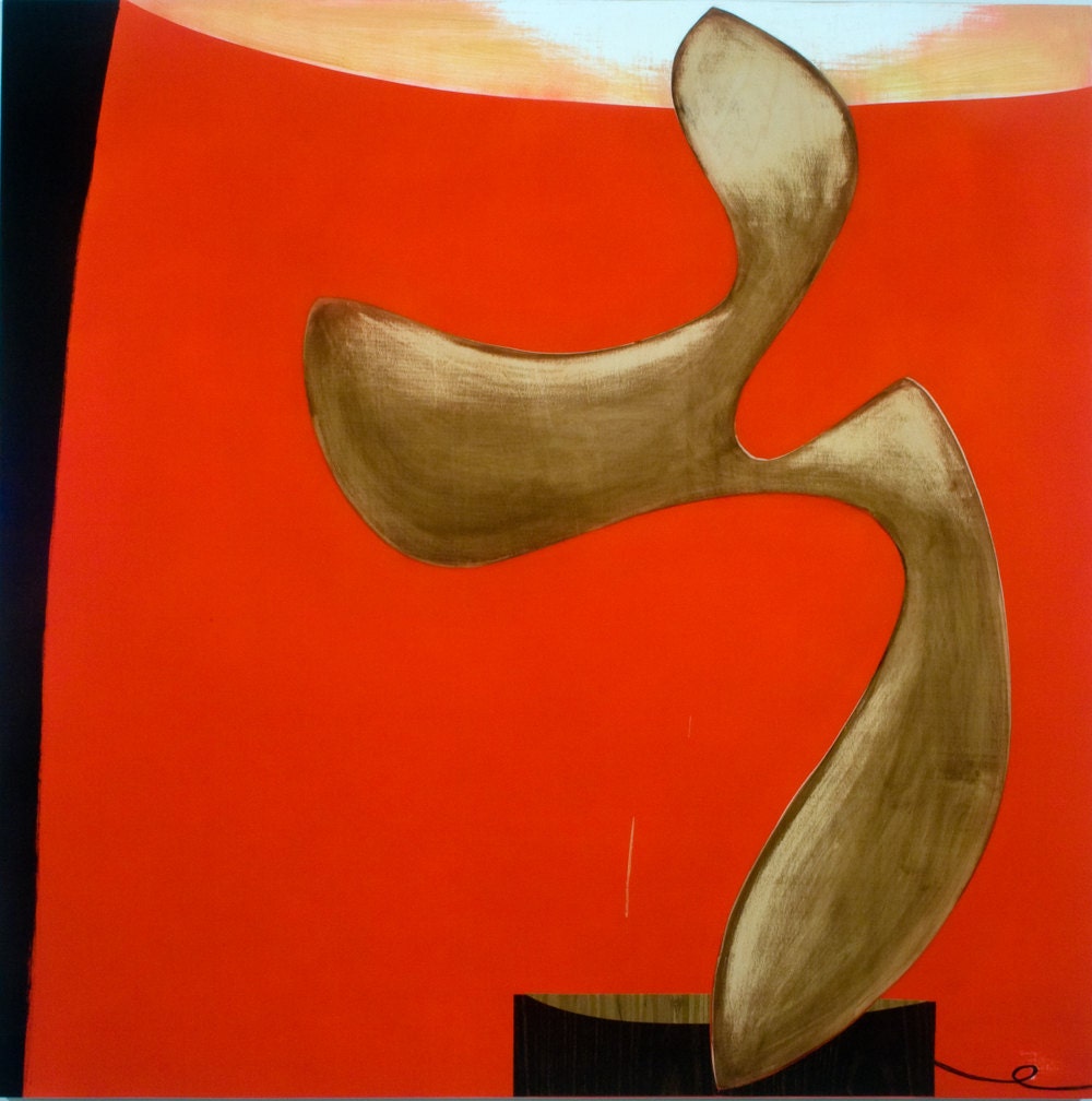 Original Mid Century Modern Inspired Mixed Media Abstract Painting Sculptural Lamp