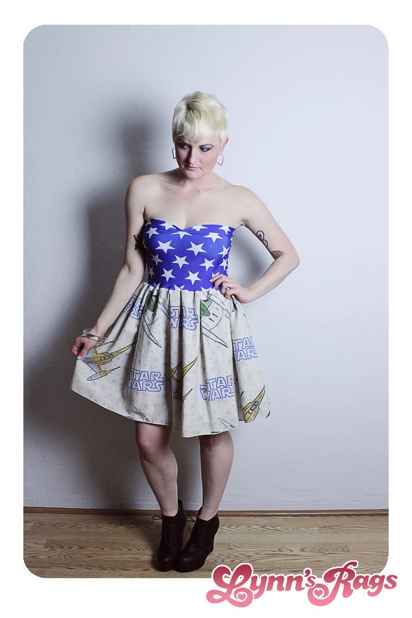 STAR WARS Baby Doll Dress Vintage Handmade Blue BOW