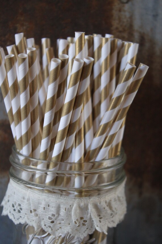 Gold Party Paper Straws Set of 30 Stripes Il_570xn