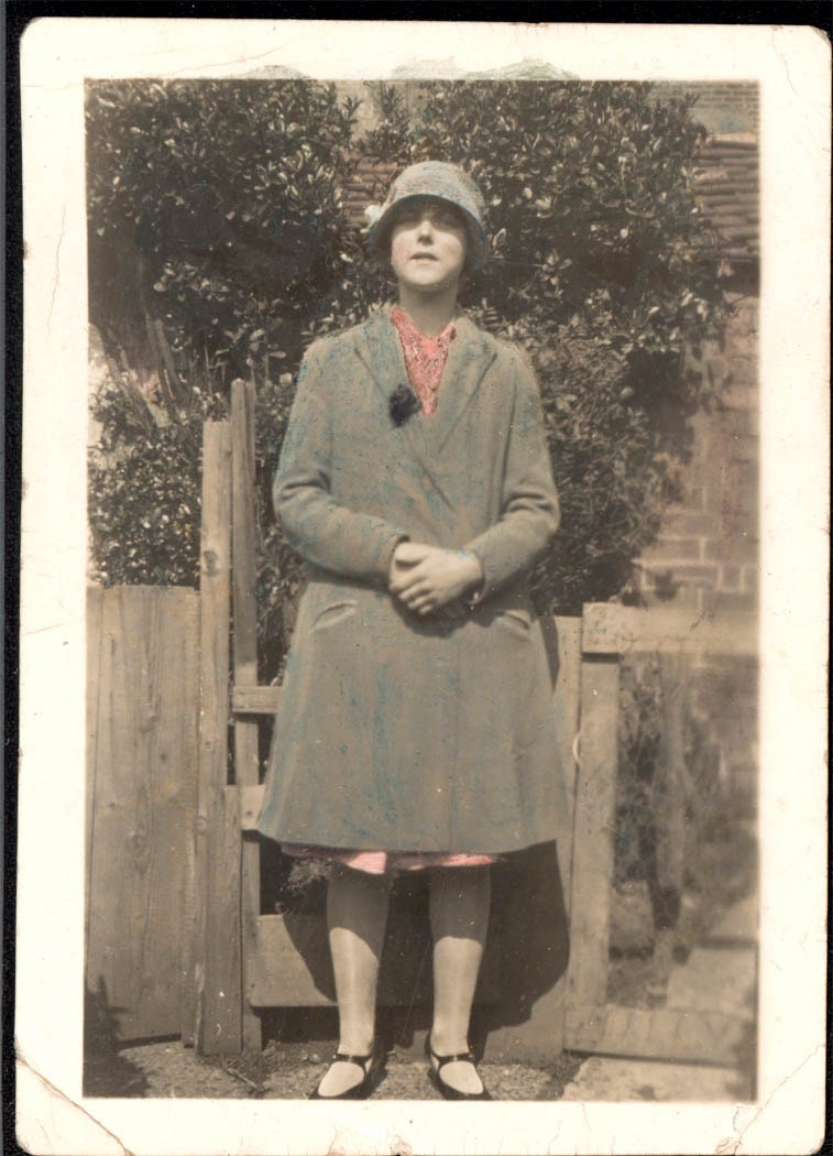 vintage photo  Flapper in Coat and Hat Hand Colored Tinted ALice 1922