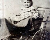 Vintage photo baby Boy unusual Stroller Pram Baby Buggy tintype