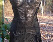 Black vintage bustier  boned lace  garters pin up burlesque 36B  from vintage opulence on Etsy