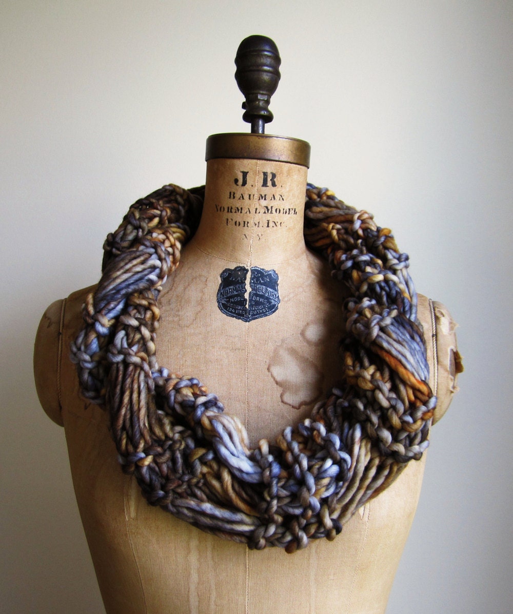 Chunky Loop scarf Grey. Mustard. Cream. Marigold.