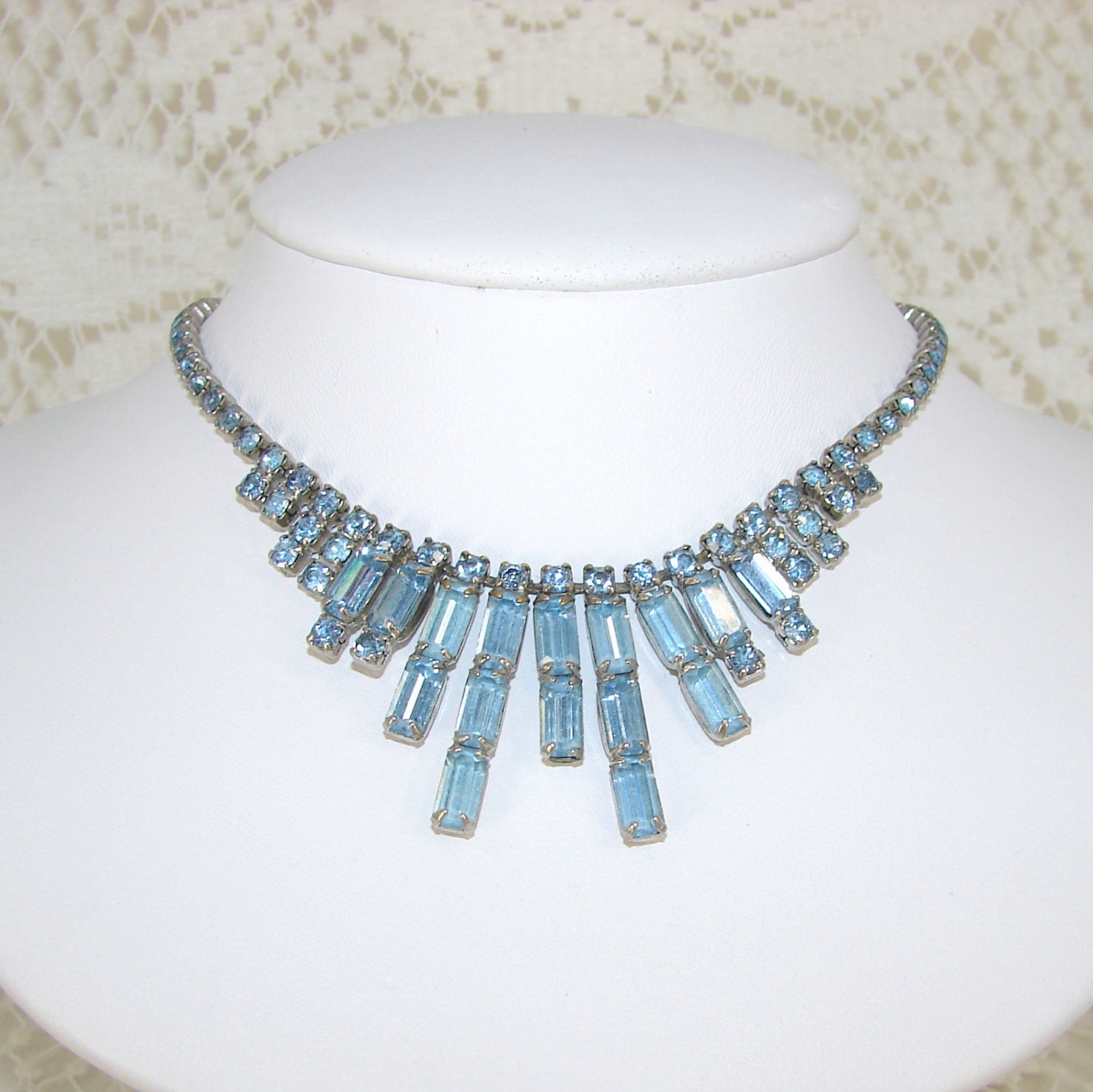 Blue Rhinestone Necklace Wedding Jewelry Bridal Formal Prom Accessory