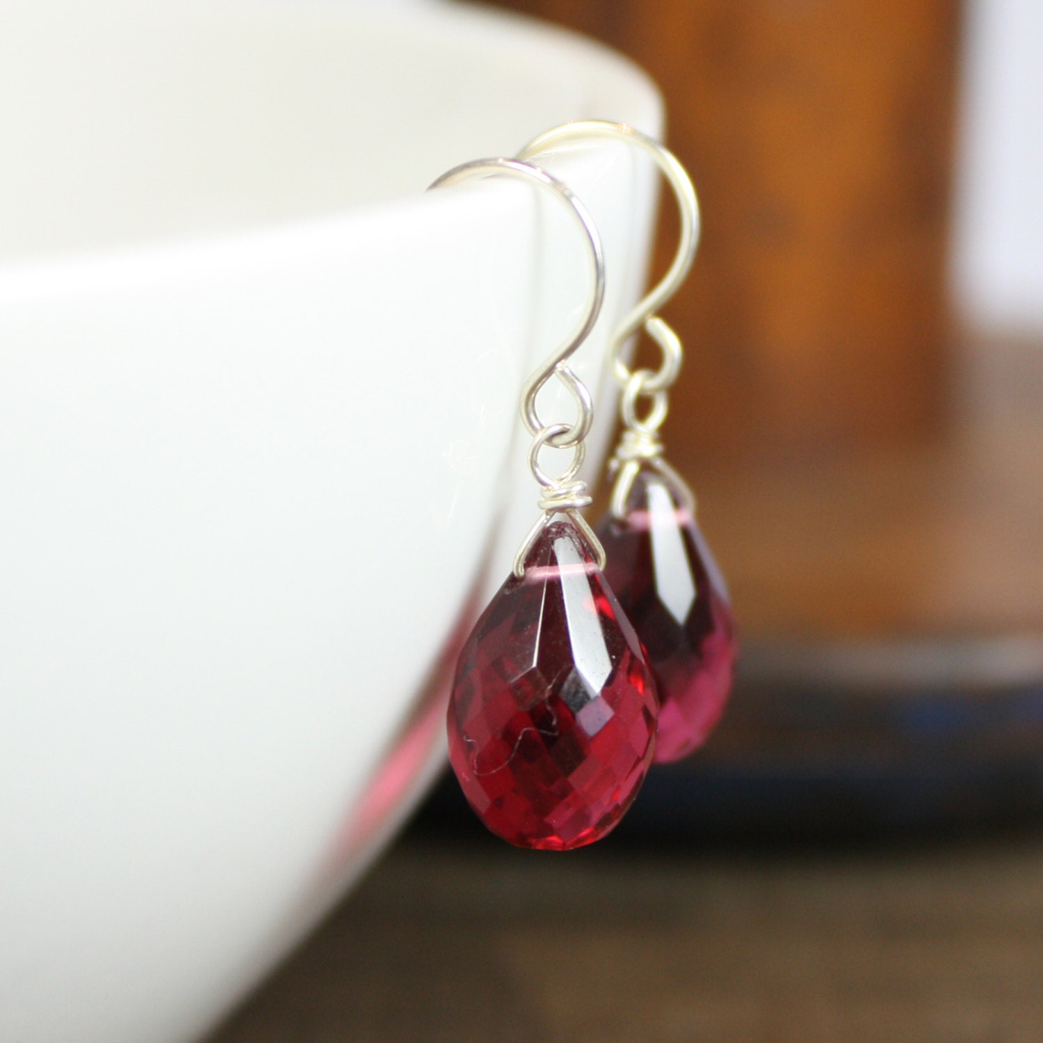 Hot Pink Gemstone Earrings - Sterling Silver