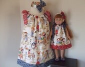 American Girl Doll Clothes - Dollie and Me 7pc Pillowcase Dress - Vintage Style Cowgirl - 4th of July Patriotic Red White Blue w Bow