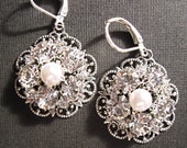 Crystal and Pearl Wedding Earrings, Bridal Jewelry, Dangle Drop Style or Stud Post Style Bridal Earrings,Ivory or white pearl