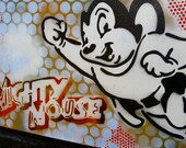 Original Graffiti Art Painting on Canvas Large Scale 12" x 24" Stencil Pop Art  M.Mouse