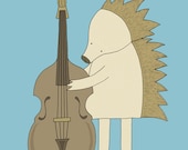 Kids Wall Art, Nursery Print, Hedgehog Playing Standup Bass, Nursery Art