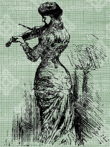 Digital Download Violinist, Victorian Woman digi stamp, digis, digital stamp, Antique Illustration, Elegant Lady playing violin