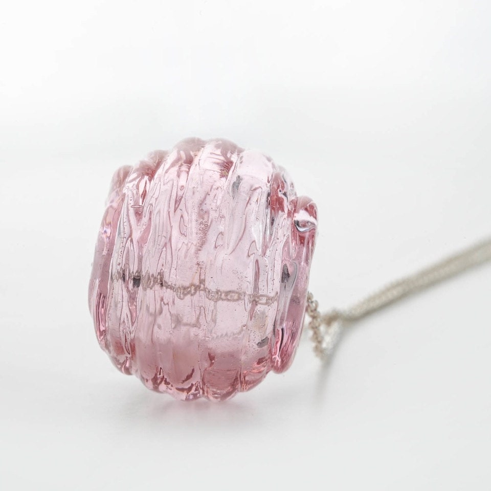 Light Pink  Necklace Murano glass hollow bead and silver