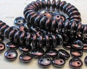 50 CzechMates two hole lentils, Metallic amethyst purple plum luster, 6 x 2.5mm, hematite shine