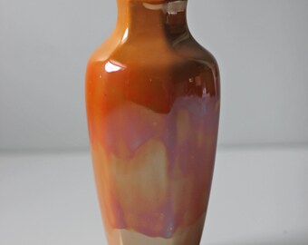 orange iridescent luster glazed floral vase made in USA