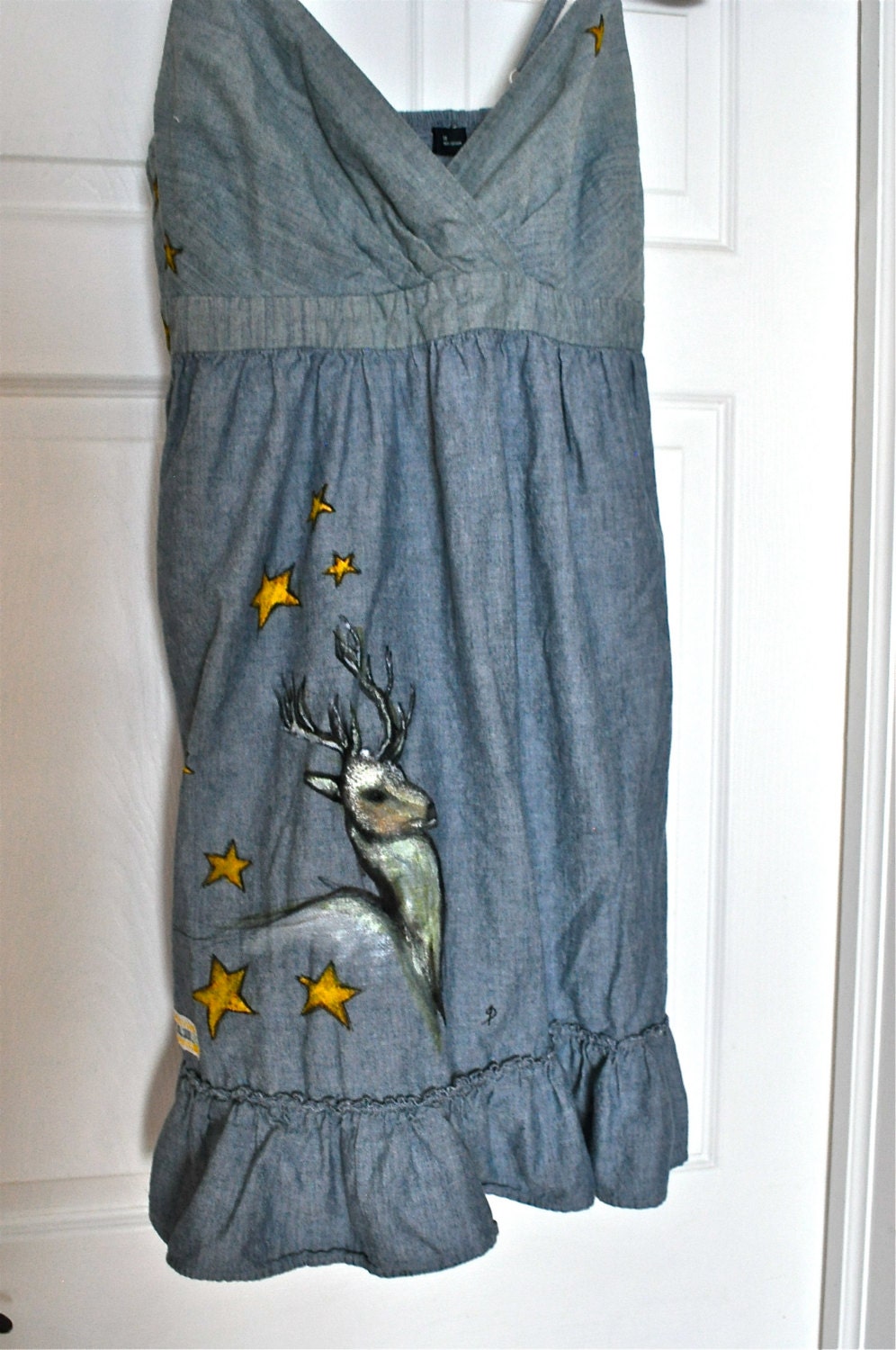 Stag Dress - Original Hand Painted Denim Refab Dress