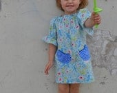 Blue Bird Peasant Dress, ready to ship, Size 3T