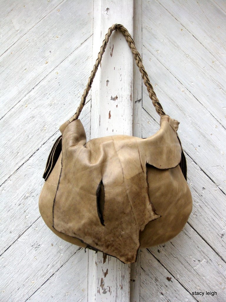 Rustic Lovers Soft Taupe Natural Edge Leather Bag by Stacy Leigh