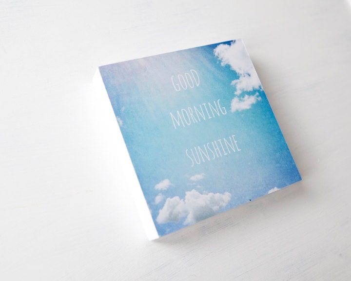 good morning sunshine - photo block - home decor wall art bright blue summer ocean typography