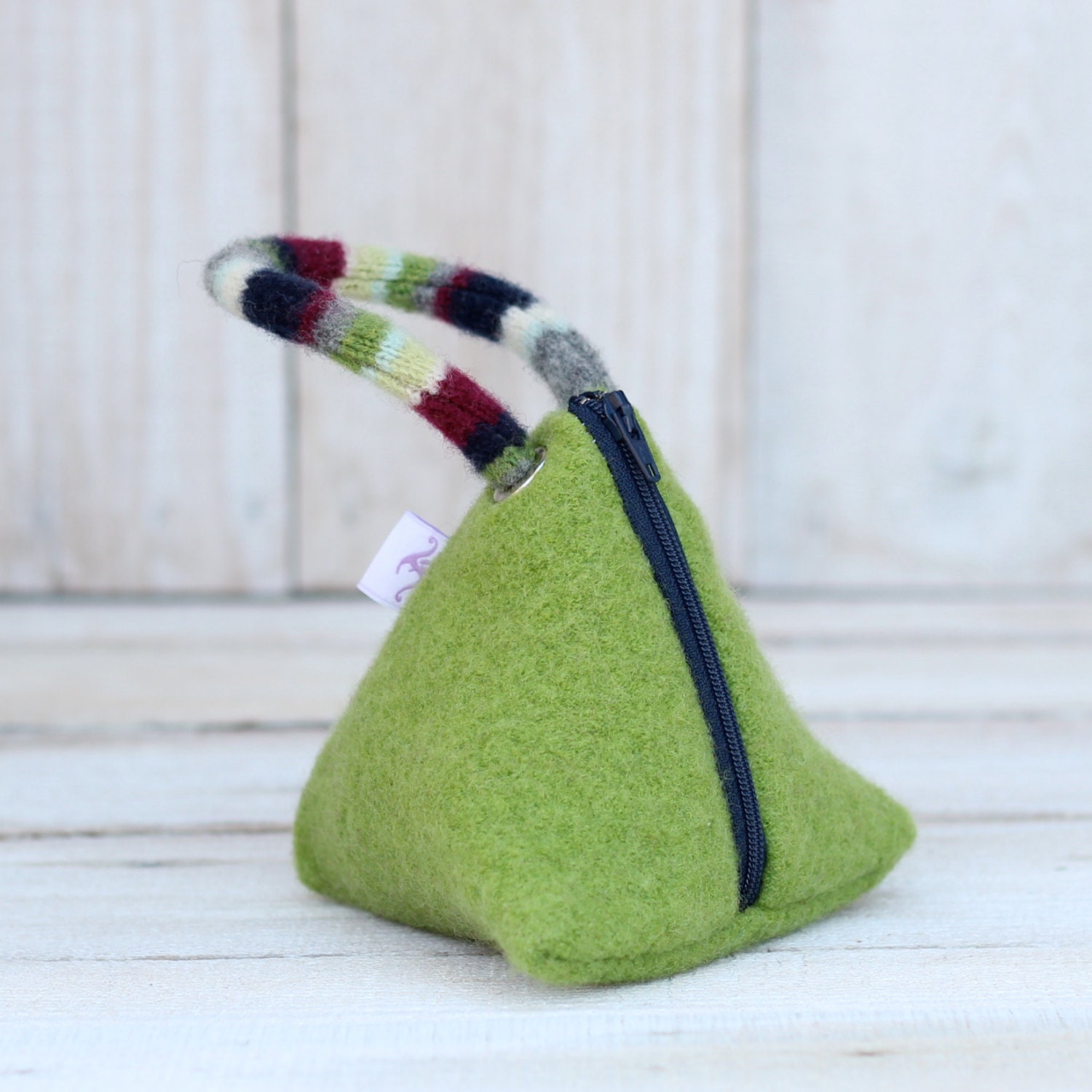 Recycled Sweater Triangle Pouch in Bright Green